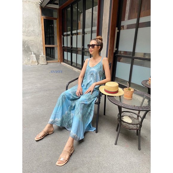 (AA1) NEW Women's Tie-Dyed Tank Top and Harem Pants - Blue - Picture 2 of 3